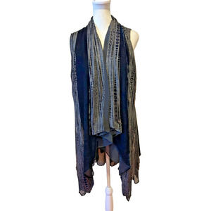 Vintage Aris A Velvet Burnout Cardigan Size S Boho Lagenlook Black Gothic Witchy